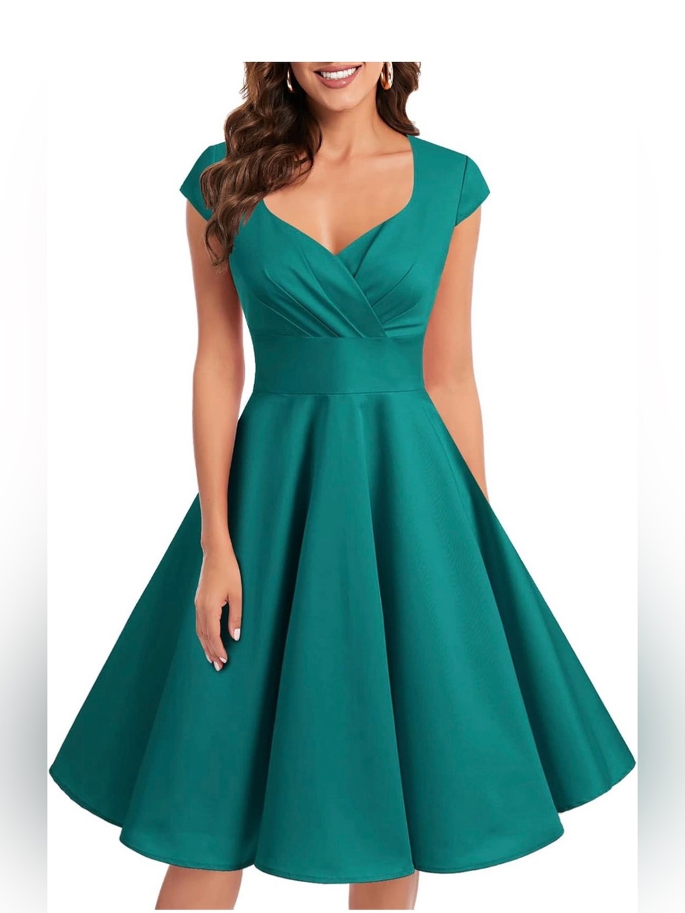 Rockabilly Retro Swing Teal Surplice Neck Fit-and-Flare Midi Dress